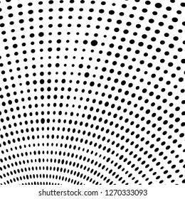 Abstract halftone. Black dots on white background. Chaotic monochrome texture