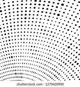 Abstract halftone. Black dots on white background. Chaotic monochrome texture