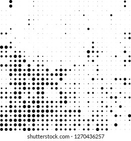 Abstract halftone. Black dots on white background. Chaotic monochrome texture