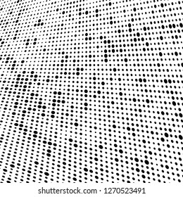 Abstract halftone. Black dots on white background. Chaotic monochrome texture
