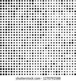 Abstract halftone. Black dots on white background. Chaotic monochrome texture