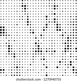 Abstract halftone. Black dots on white background. Chaotic monochrome texture