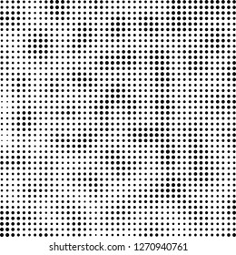 Abstract halftone. Black dots on white background. Chaotic monochrome texture
