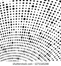 Abstract halftone. Black dots on white background. Chaotic monochrome texture