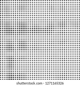 Abstract halftone. Black dots on white background. Chaotic monochrome texture