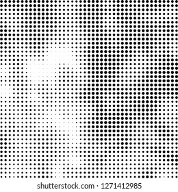 Abstract halftone. Black dots on white background. Chaotic monochrome texture