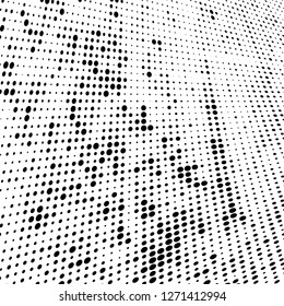 Abstract halftone. Black dots on white background. Chaotic monochrome texture