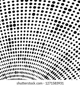 Abstract halftone. Black dots on white background. Chaotic monochrome texture