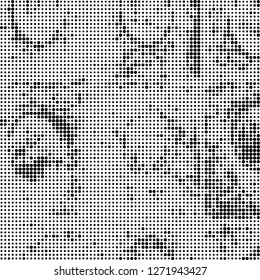 Abstract halftone. Black dots on white background. Chaotic monochrome texture