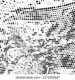 Abstract halftone. Black dots on white background. Chaotic monochrome texture