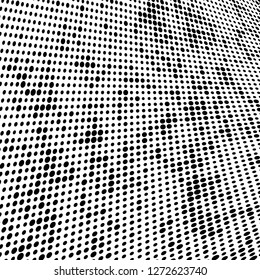 Abstract halftone. Black dots on white background. Chaotic monochrome texture