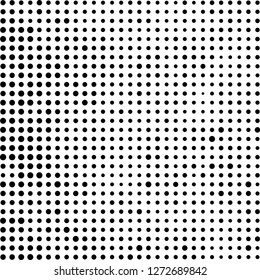 Abstract halftone. Black dots on white background. Chaotic monochrome texture