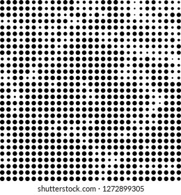 Abstract halftone. Black dots on white background. Chaotic monochrome texture