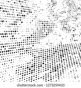 Abstract halftone. Black dots on white background. Chaotic monochrome texture