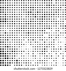 Abstract halftone. Black dots on white background. Chaotic monochrome texture