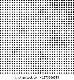 Abstract halftone. Black dots on white background. Chaotic monochrome texture