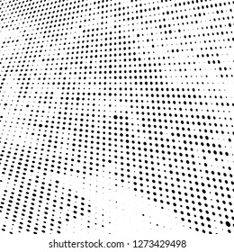 Abstract halftone. Black dots on white background. Chaotic monochrome texture
