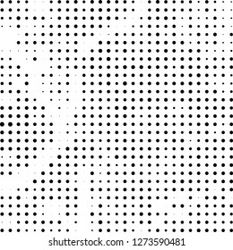 Abstract halftone. Black dots on white background. Chaotic monochrome texture