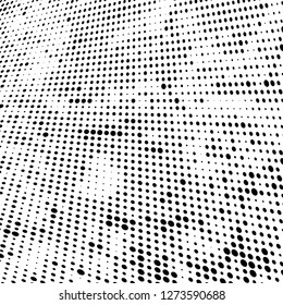 Abstract halftone. Black dots on white background. Chaotic monochrome texture