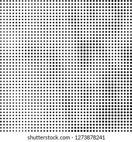 Abstract halftone. Black dots on white background. Chaotic monochrome texture