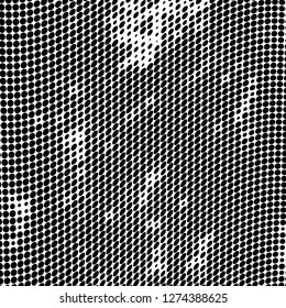 Abstract halftone. Black dots on white background. Chaotic monochrome texture