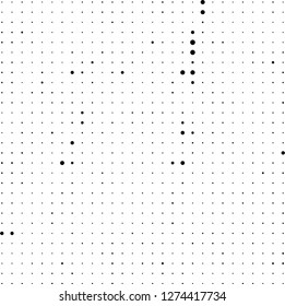 Abstract halftone. Black dots on white background. Chaotic monochrome texture