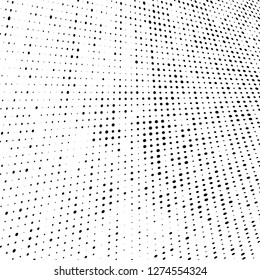 Abstract halftone. Black dots on white background. Chaotic monochrome texture