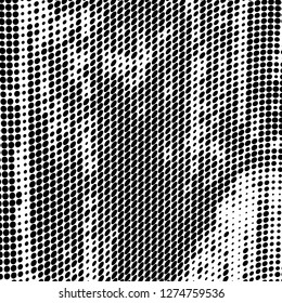 Abstract halftone. Black dots on white background. Chaotic monochrome texture