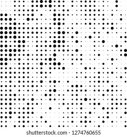 Abstract halftone. Black dots on white background. Chaotic monochrome texture