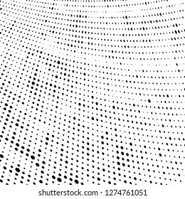 Abstract halftone. Black dots on white background. Chaotic monochrome texture