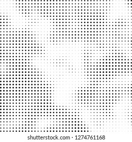 Abstract halftone. Black dots on white background. Chaotic monochrome texture