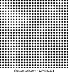 Abstract halftone. Black dots on white background. Chaotic monochrome texture