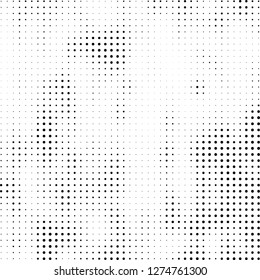 Abstract halftone. Black dots on white background. Chaotic monochrome texture