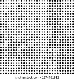 Abstract halftone. Black dots on white background. Chaotic monochrome texture