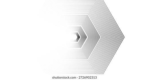 Abstract halftone black hexagon lines on gray background. 