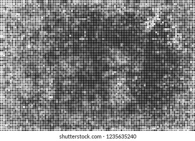 Abstract halftone black and white. Chaotic pattern of dots. Monochrome vector background