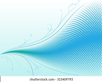 Abstract halftone blue background wave with ornaments