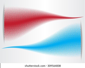 Abstract halftone blue and red background waves with paper cut effect