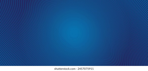 Abstract halftone bright blue vector background with dots arranged in circular lines gives a feeling of space. Future or technology cover, business card, business brochure.