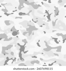 Abstract halftone camo seamless texture. Camouflage seamless dotted pattern. Stained camo halftone background. Abstract military endless texture for army and hunting textile print.
