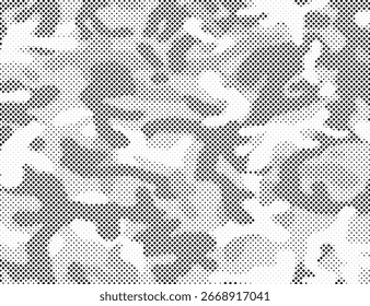 Abstrato meio-tom camo textura sem costura. Camuflagem padrão pontilhado sem costura. Fundo de meio-tom camuflado manchado. Abstrato textura militar sem fim para exército e impressão têxtil de caça.