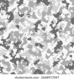 Abstractas textura sin costuras de camuflaje semitono. Camuflaje sin patrón de puntos. Fondo de semitono de camuflaje teñido. Abstractas textura militar sin fin para el ejército y la caza de impresión textil.