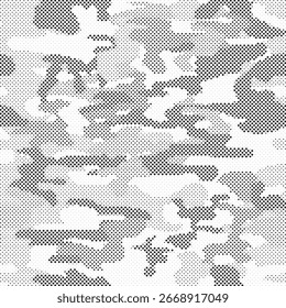 Abstrato meio-tom camo textura sem costura. Camuflagem padrão pontilhado sem costura. Fundo de meio-tom camuflado manchado. Abstrato textura militar sem fim para exército e impressão têxtil de caça.