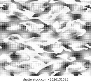 Fundo de camuflagem de meio-tom abstrato. Textura de camuflagem militar. Plano de fundo de vetor pontilhado.