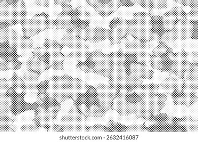 Abstract halftone camouflage pattern. Seamless vector background. Classic clothing style masking dark camo, repeat print. Monochrome texture