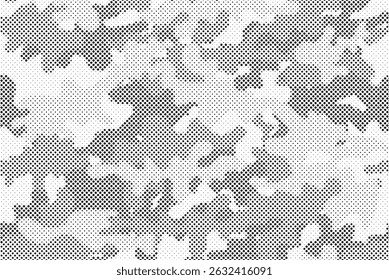 Abstraktes Rastermuster. Nahtloser Vektorhintergrund. Klassische Kleidung Stil Maskierung dunkle Camo, Wiederholungsdruck. Monochrome Textur