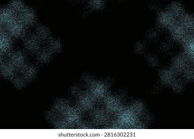 Abstract halftone camouflage pattern in teal and black tones