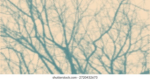 Um fundo de meio-tom abstrato estilo camuflagem apresentando formas orgânicas e texturas pontilhadas em tons de azul-petróleo e bege.