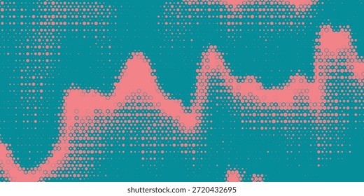 Un fondo de camuflaje de semitono abstracto con sha orgánicaUn fondo abstracto llamativo con una explosión dinámica o efecto de explosión estelar creado con patrones de puntos de semitono. Las Formas rosadas intensas irradian desde los centerpes y las texturas punteadas en tonos azulados y beige apagados.