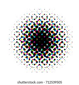 Abstract halftone circle design. Cmyk